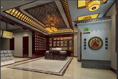 横林镇古朴典雅的中式茶叶店大堂设计效果图
