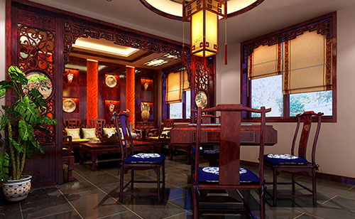 横林镇古典中式风格茶楼包间设计装修效果图